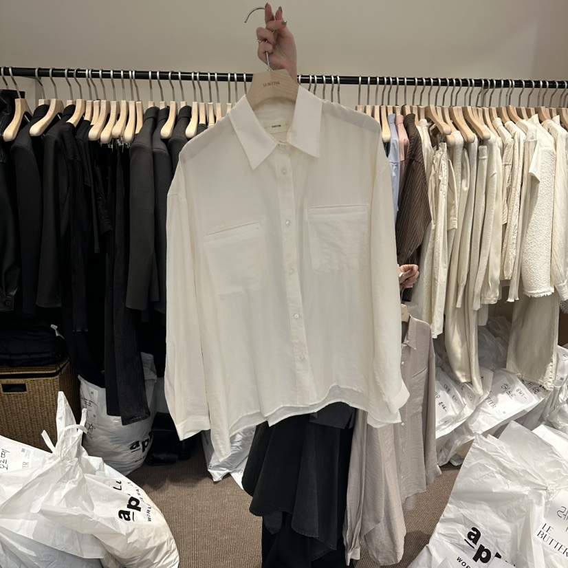 LE BUTTER韓國直郵實拍女士新品推薦襯衫蕾絲衫口袋天絲LE BUTTER襯衫/蕾絲衫