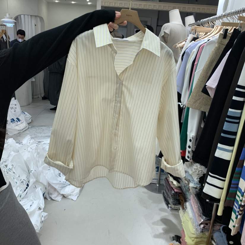 BY BOMI韓國直郵實拍女裝新款休閑人氣職業襯衫蕾絲衫條紋BY BOMI襯衫/蕾絲衫