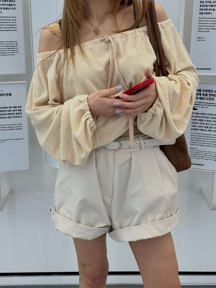 ZEROZERO韓國直郵女裝新款休閑人氣熱賣職業衛衣毛圈布露肩ZEROZERO衛衣