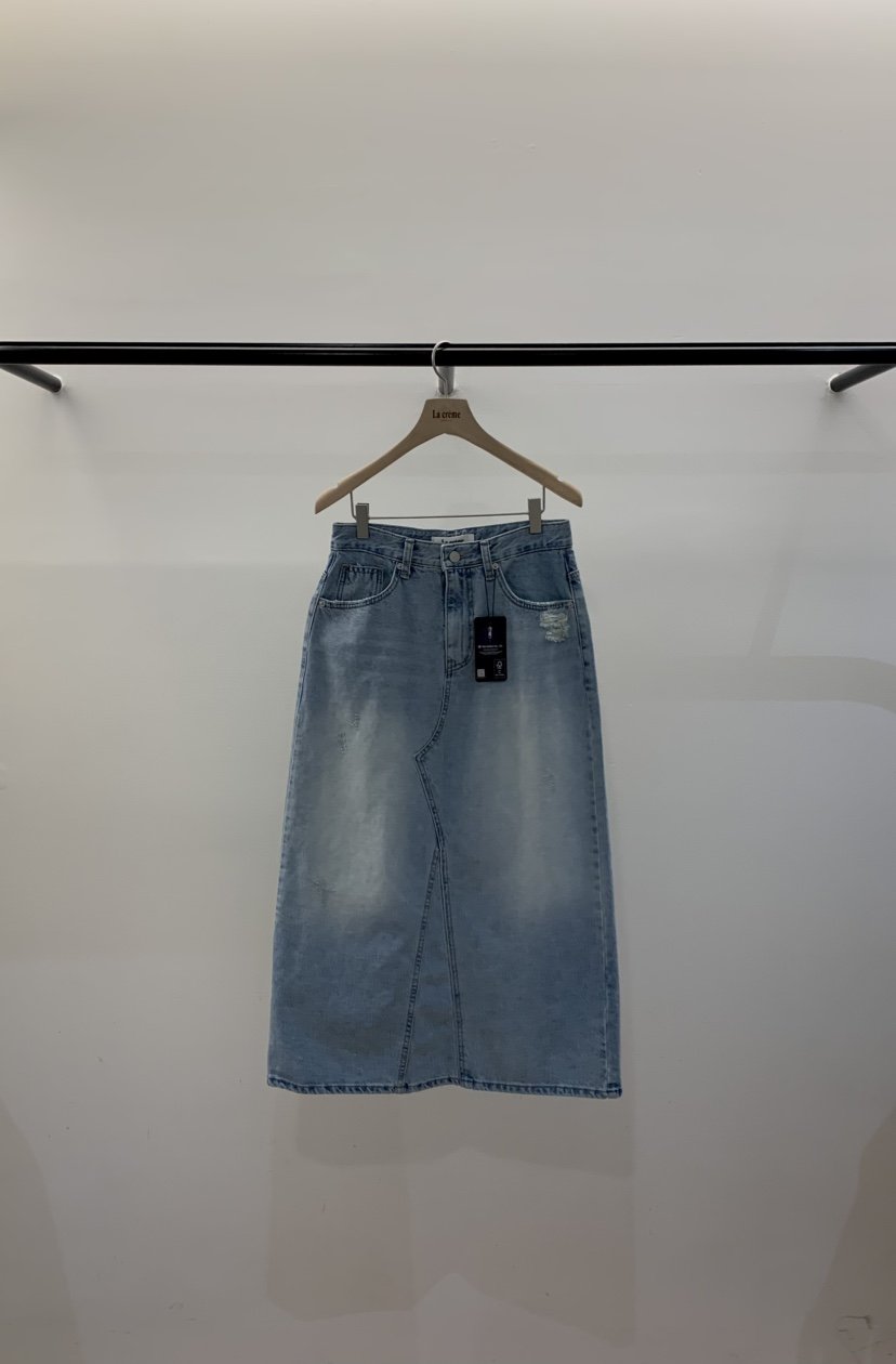 LA CREME韓國直郵實拍女裝新款熱賣人氣職業長裙水洗牛仔布LA CREME長裙