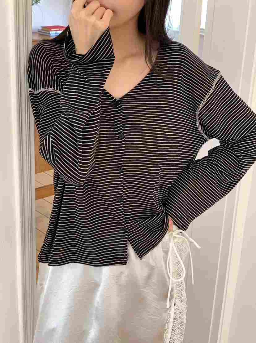 BINUS韓國東大門代購女裝新品休閑時尚職業長袖T恤開襟衫BINUS長袖T恤