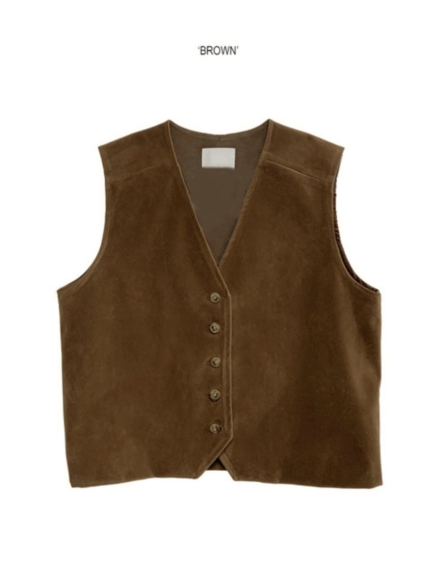 WOOD韓國代購女士新款26春夏熱賣人氣時尚推薦休閑馬甲麂皮WOOD馬甲