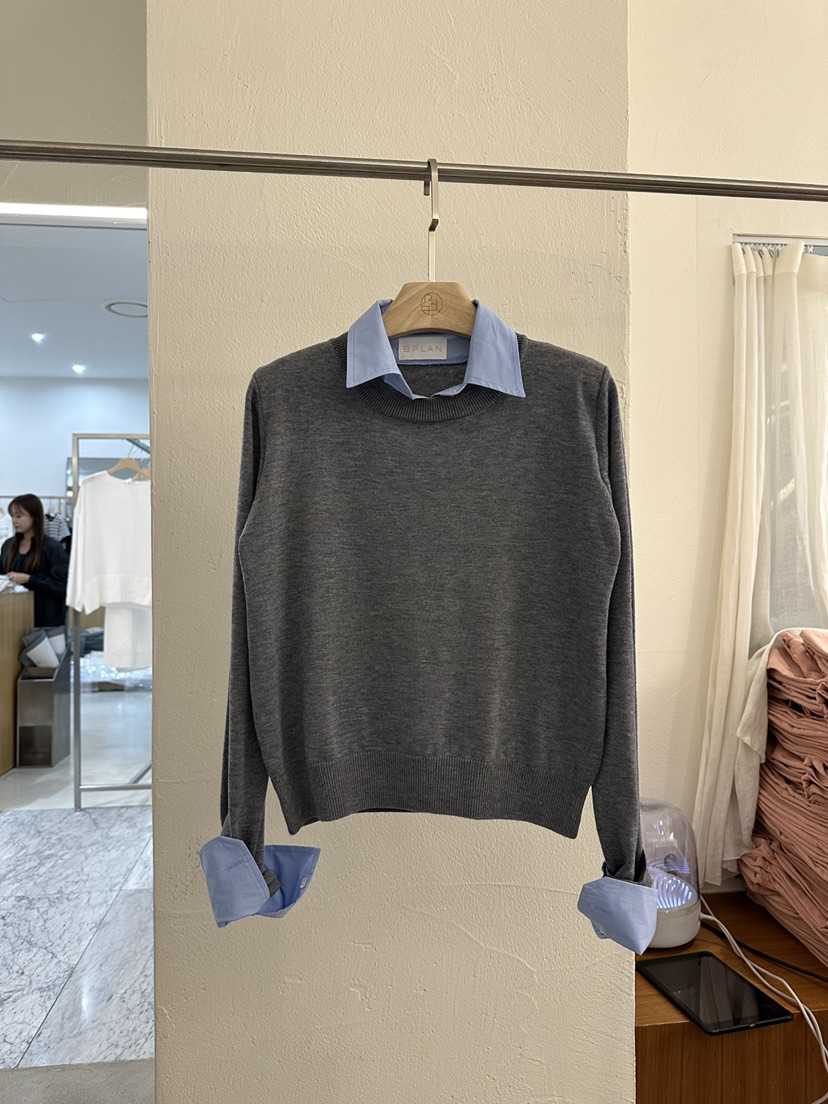 BPLAN韓國直郵女士新品職業時尚推薦休閑針織衫假兩件亞麻BPLAN針織衫