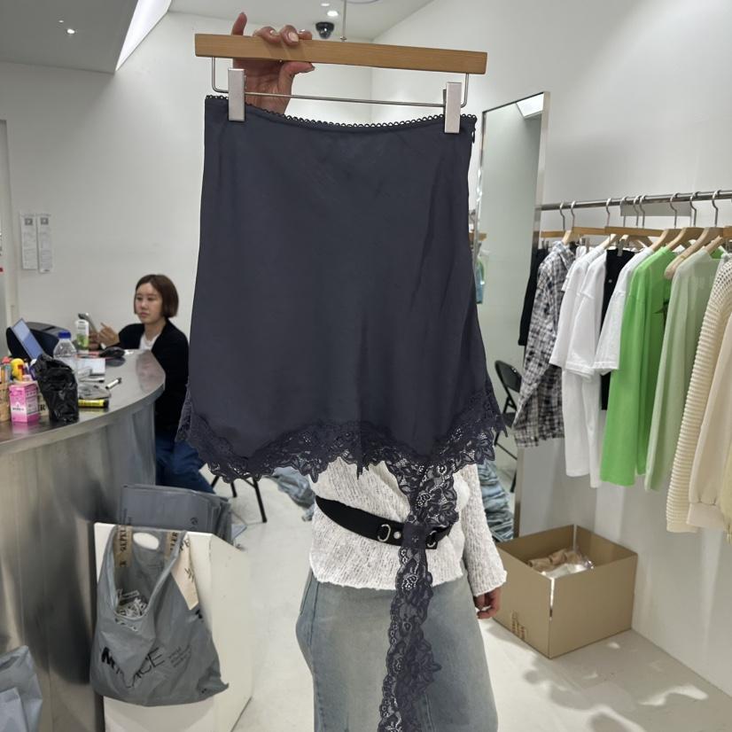 REPELLER韓國直郵女裝新品休閑26春夏半身裙中短裙不對稱蕾絲REPELLER半身裙/中短裙