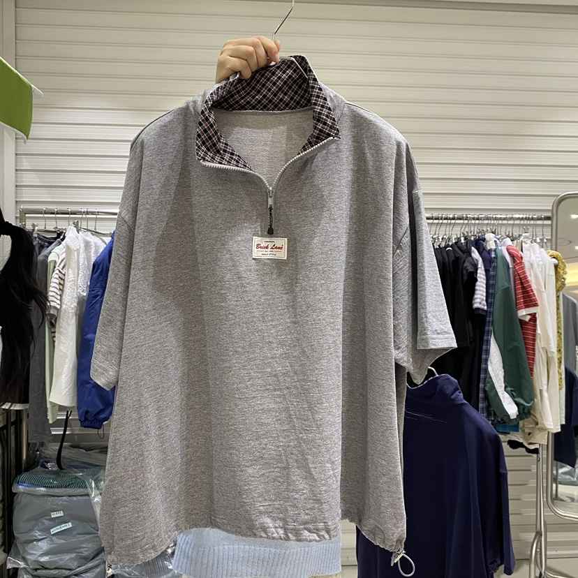 BRICKLANE韓國東大門直郵女裝新品職業休閑人氣T恤拉鏈格子BRICKLANET恤