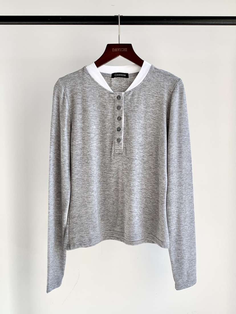 DAVICHI/D.SECOND韓國東大門直郵女士新款職業長袖T恤紐扣DAVICHI/D.SECOND長袖T恤