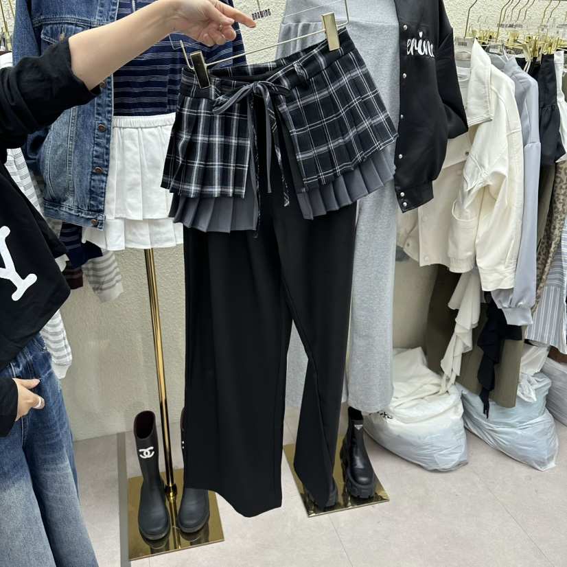DRAWING韓國直郵實拍女裝新款熱賣26春夏裙褲套裝格紋褶裥DRAWING裙褲