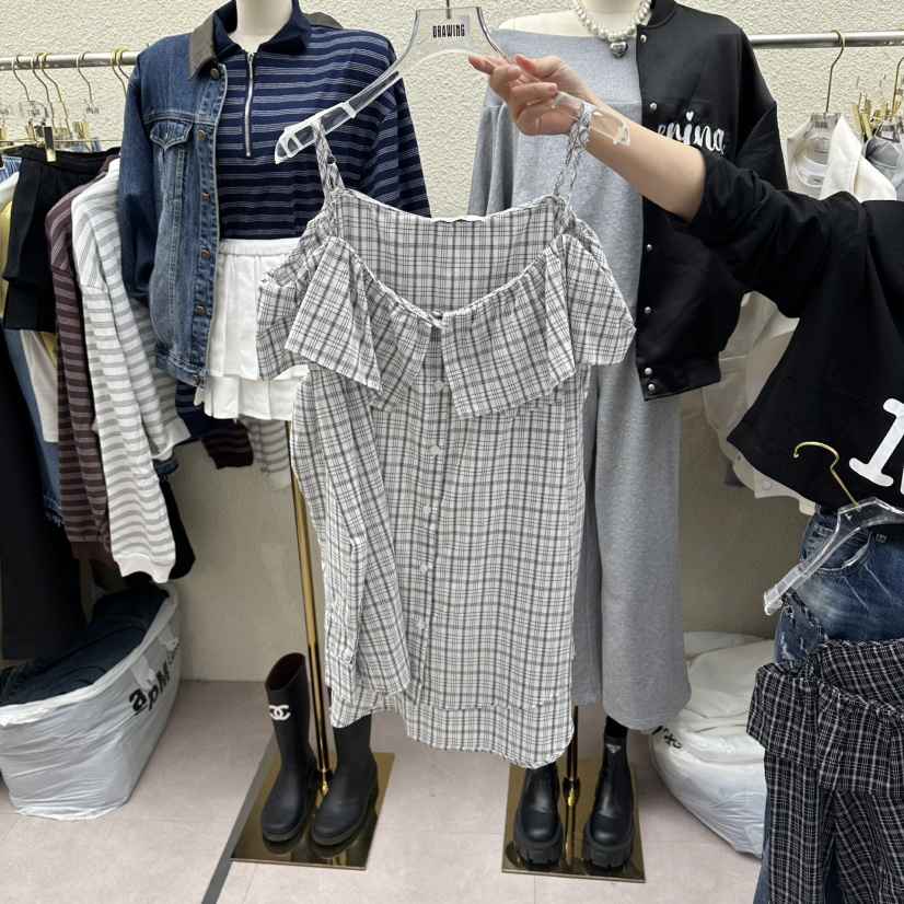 DRAWING韓國東大門代購女裝新款職業休閑熱賣襯衫蕾絲衫格子DRAWING襯衫/蕾絲衫
