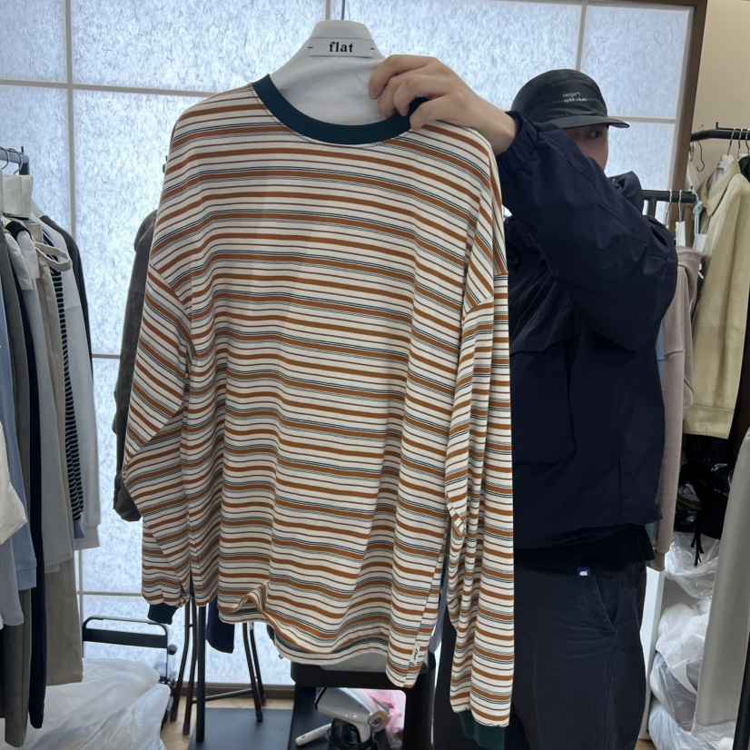 FLAT韓國代購女士新品推薦26春夏職業休閑人氣長袖T恤條紋FLAT長袖T恤