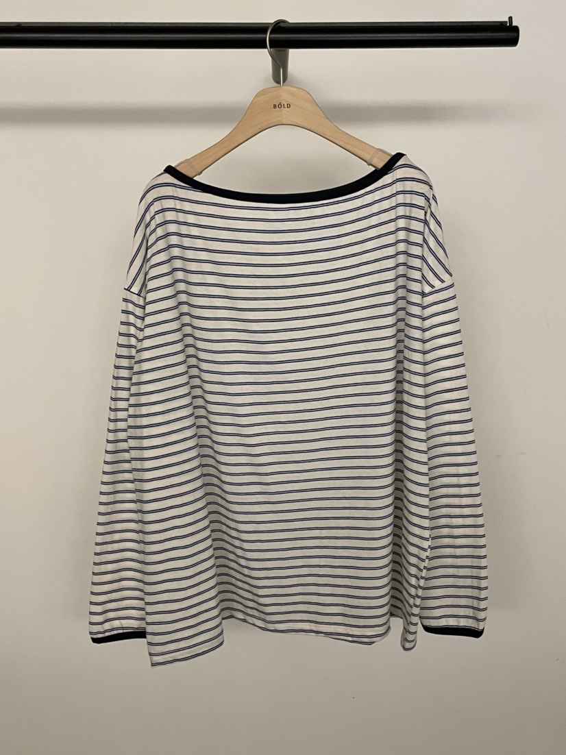BOLD-A韓國直郵女裝新款熱賣人氣休閑時尚長袖T恤露肩條紋RE BOLD長袖T恤