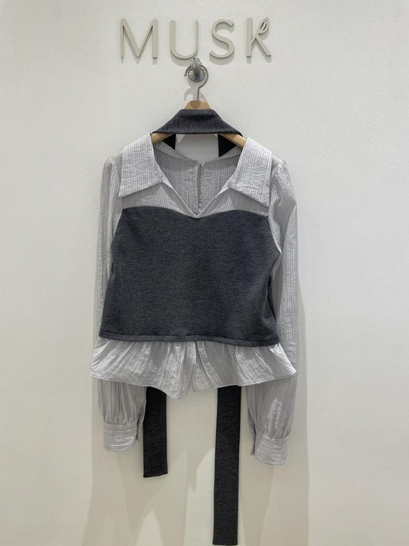 MUSK韓國直郵女裝新款人氣熱賣推薦職業襯衫蕾絲衫含腰帶MUSK襯衫/蕾絲衫