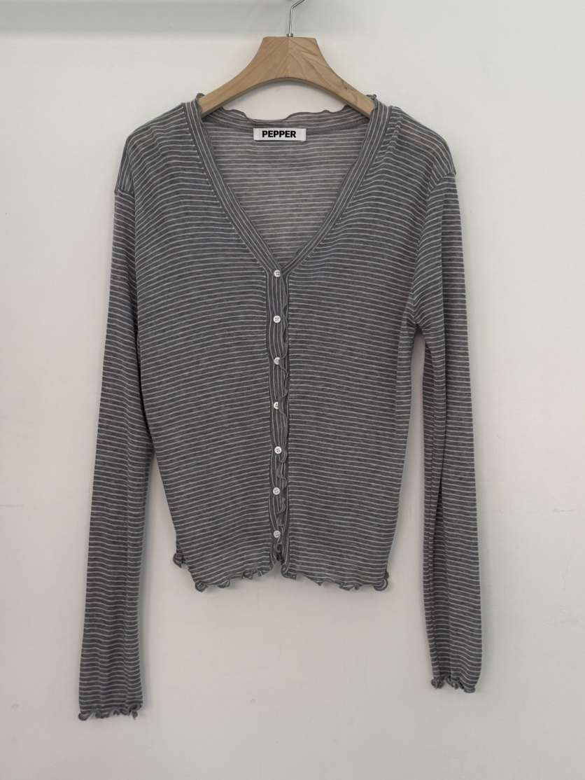 PEPPER-L韓國直郵女士新款休閑職業26春夏長袖T恤花朵條紋PEPPER長袖T恤