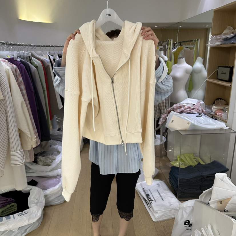TED韓國東大門直郵女裝新品26春夏推薦衛衣華夫格連帽衫拉鏈TED衛衣