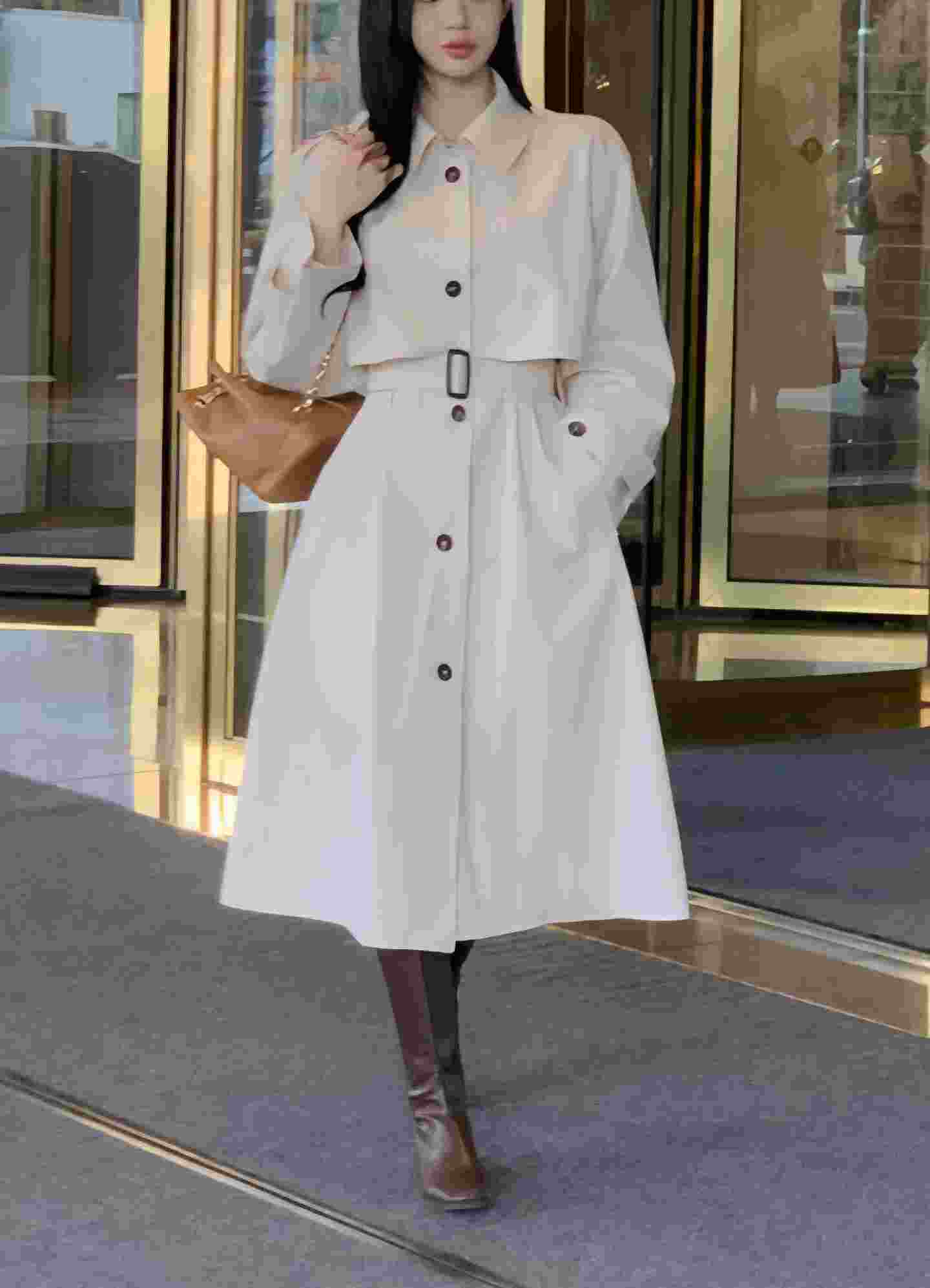 PLACE東大門代購女士新款時尚26春夏真品熱賣長款風衣含腰帶PLACE長款風衣