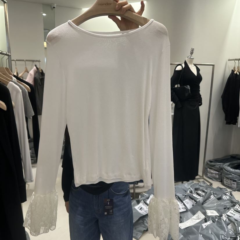 RENDER東大門直郵女裝新品時尚26春夏真品長袖T恤泡泡袖蕾絲RENDER長袖T恤