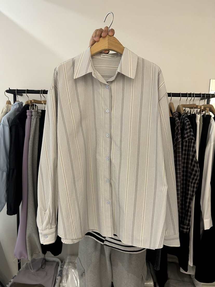 AS THOUGHT韓國代購女士新款職業時尚休閑襯衫蕾絲衫條紋AS THOUGHT襯衫/蕾絲衫