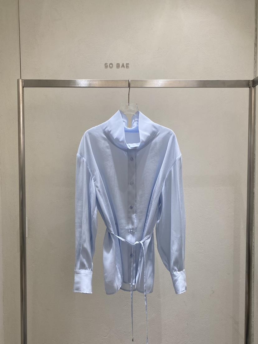 SO BAE東大門代購女士新品推薦時尚襯衫蕾絲衫含腰繩高領SO BAE襯衫/蕾絲衫