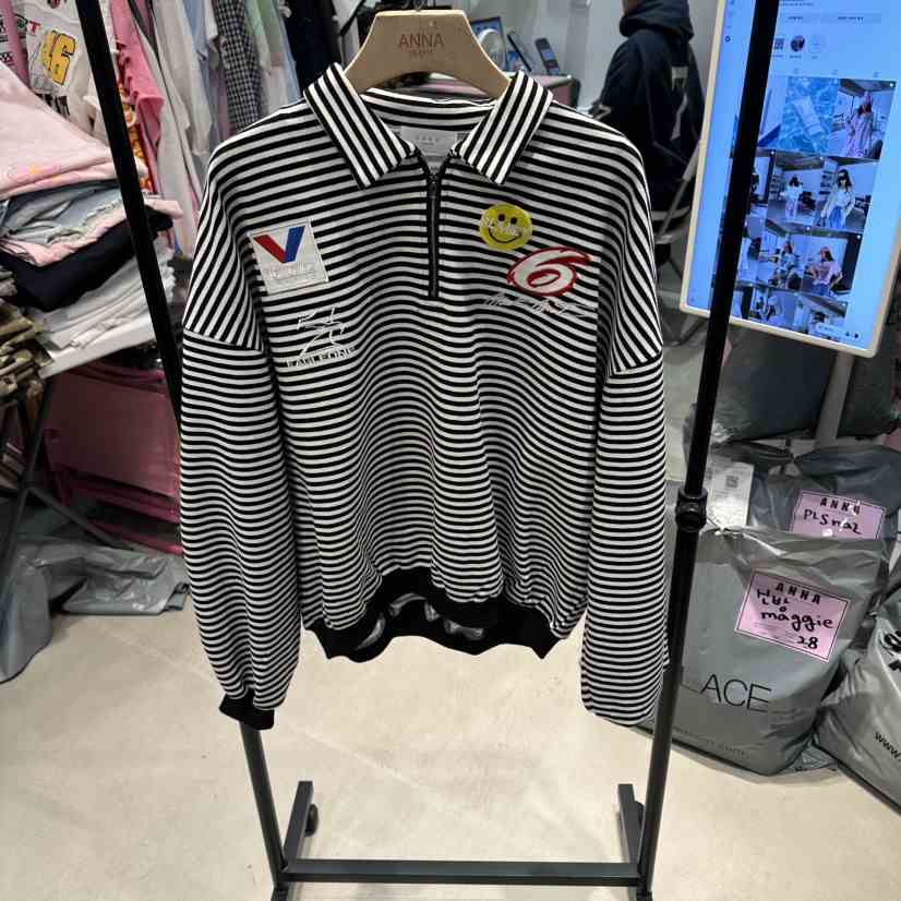 ANNA-P東大門代購女士新品休閑熱賣推薦人氣衛衣拉鏈條紋ANNA-P衛衣