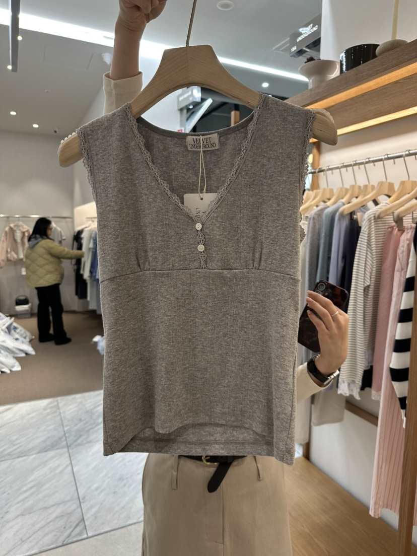 VELVET UNDERGROUND東大門代購女士新款職業吊帶背心蕾絲紐扣VELVET UNDERGROUND吊帶/背心