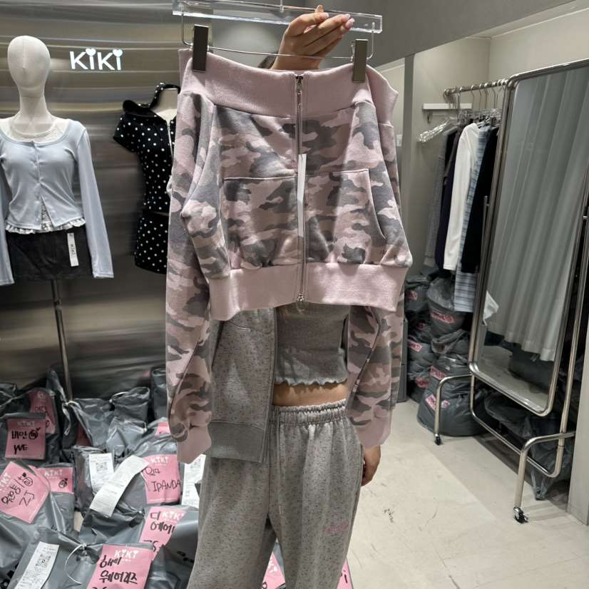 KIKI韓國直郵女裝新品26春夏休閑職業真品熱賣夾克拉鏈迷彩KIKI夾克