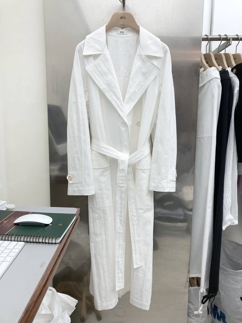 CURVY東大門直郵女裝新款熱賣推薦時尚長款風衣含腰帶亞麻CURVY長款風衣