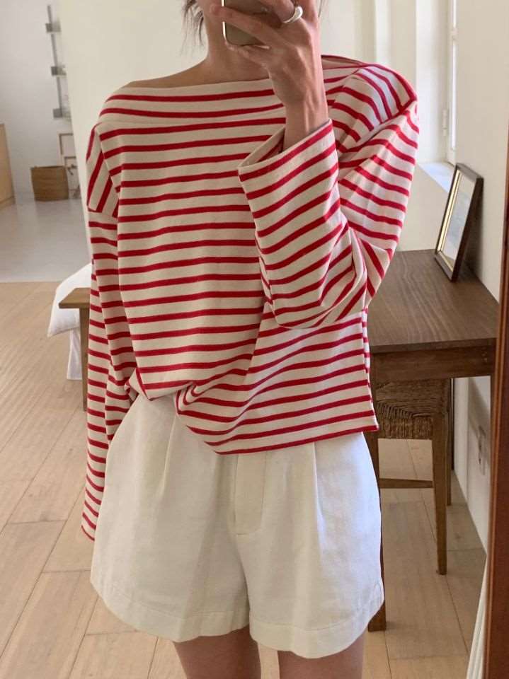 KOMOREBI東大門實拍女裝新款休閑26春夏時尚人氣長袖T恤船領KOMOREBI長袖T恤