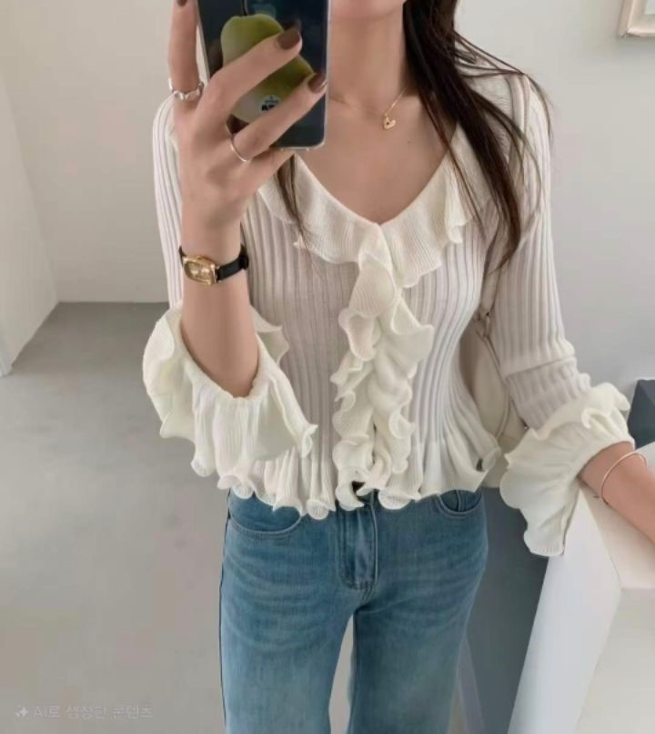 BLING BLING-S/RICO韓國代購女士新品26春夏針織衫荷葉邊BLING BLING-S/RICO針織衫