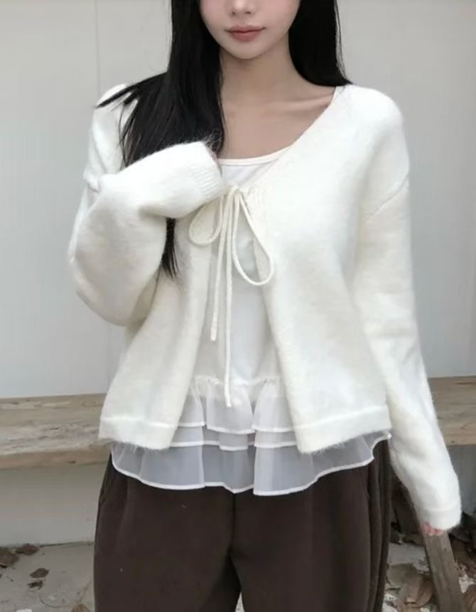 MARCIA-마샤-OT韓國直郵實拍女裝新品熱賣套裝荷葉邊套裝開衫MARCIA套裝