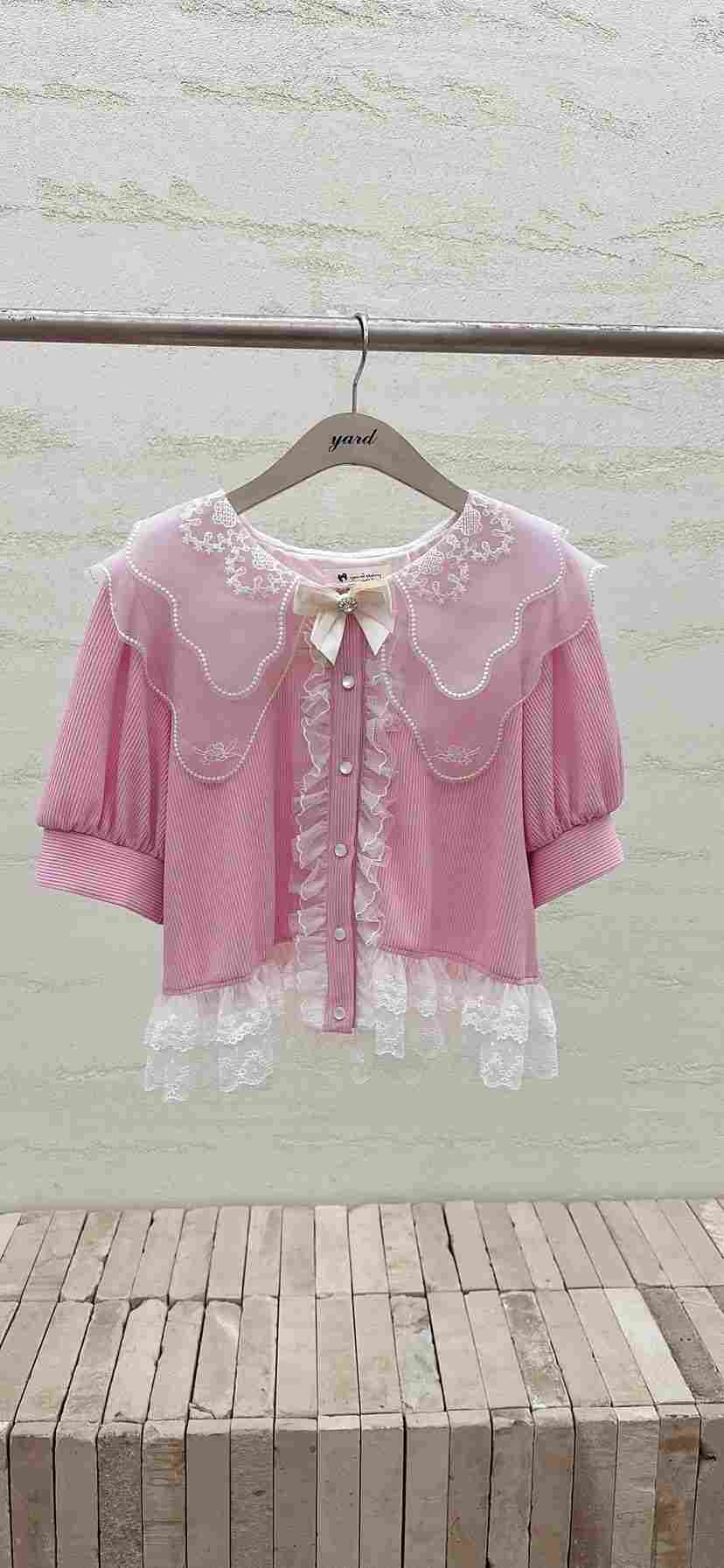 YARD韓國東大門代購女士新款26春夏熱賣襯衫蕾絲衫含胸花YARD襯衫/蕾絲衫