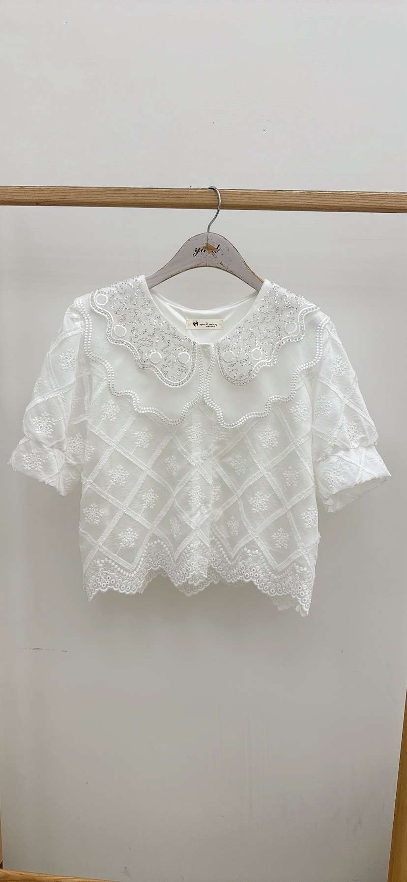 YARD韓國直郵女裝新款時尚推薦休閑熱賣襯衫蕾絲衫刺繡雙領YARD襯衫/蕾絲衫