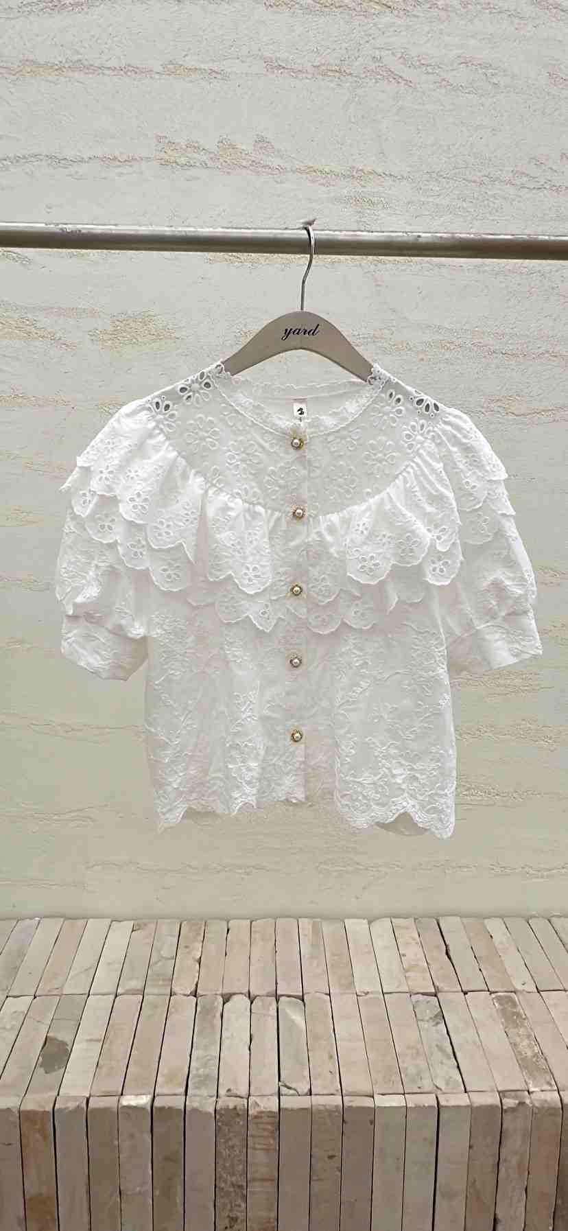 YARD韓國直郵女裝新品熱賣時尚人氣職業襯衫蕾絲衫刺繡棉質YARD襯衫/蕾絲衫