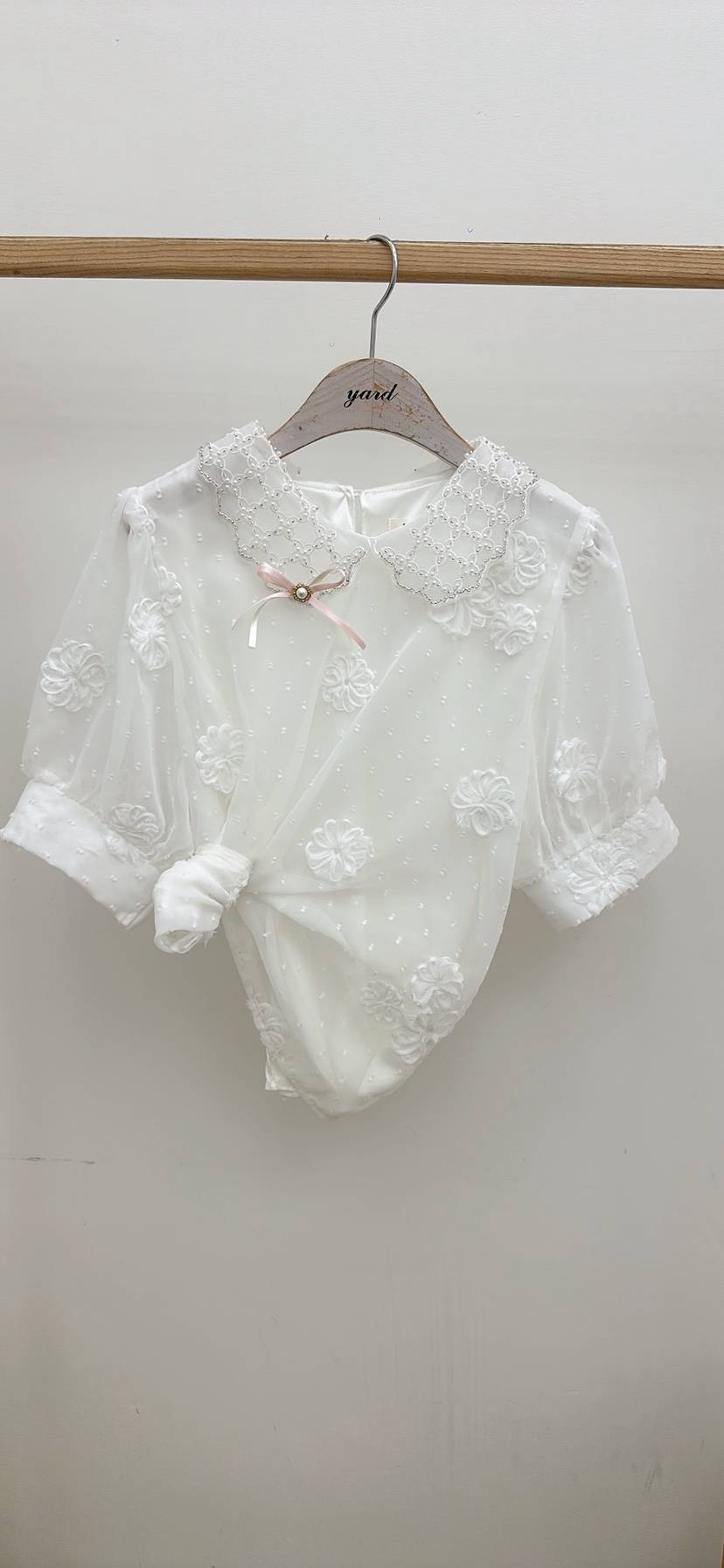 YARD韓國代購女裝新品熱賣人氣休閑襯衫蕾絲衫含胸花雪紡YARD襯衫/蕾絲衫