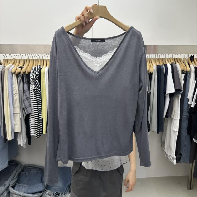 SPECIAL韓國東大門代購女裝新品休閑26春夏長袖T恤假兩件SPECIAL長袖T恤