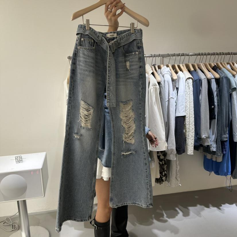 VAULT韓國代購女裝新品職業26春夏時尚休閑推薦牛仔褲含腰帶VAULT牛仔褲