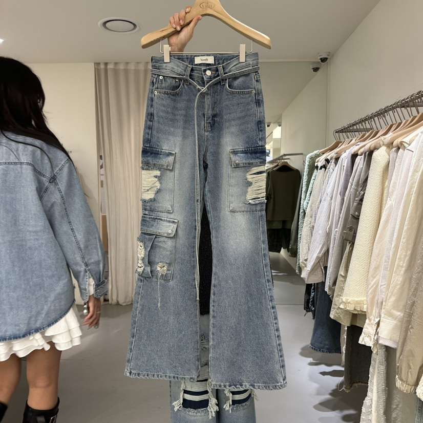 VAULT韓國代購女士新款26春夏職業休閑熱賣牛仔褲含腰帶工裝VAULT牛仔褲