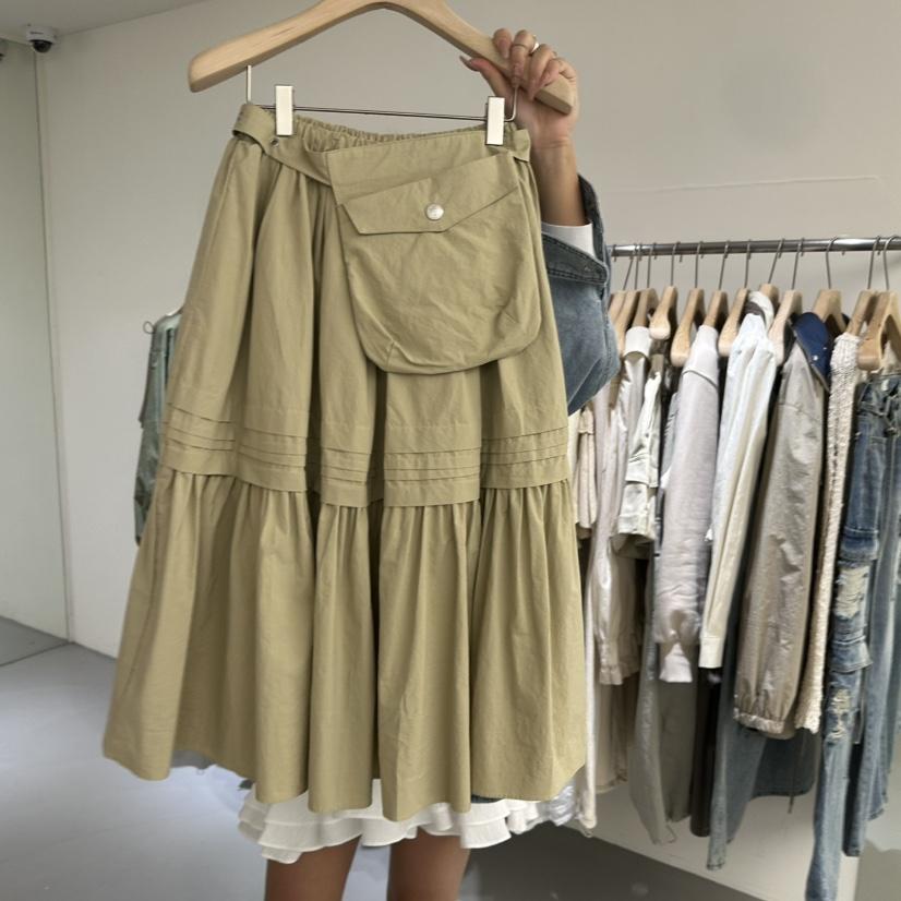 VAULT韓國東大門直郵女裝新款人氣休閑長裙含腰包口袋腰帶VAULT長裙