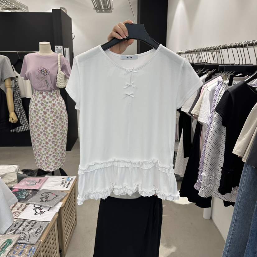 A.CES東大門直郵女裝新品職業人氣真品時尚T恤荷葉邊雙層A.CEST恤