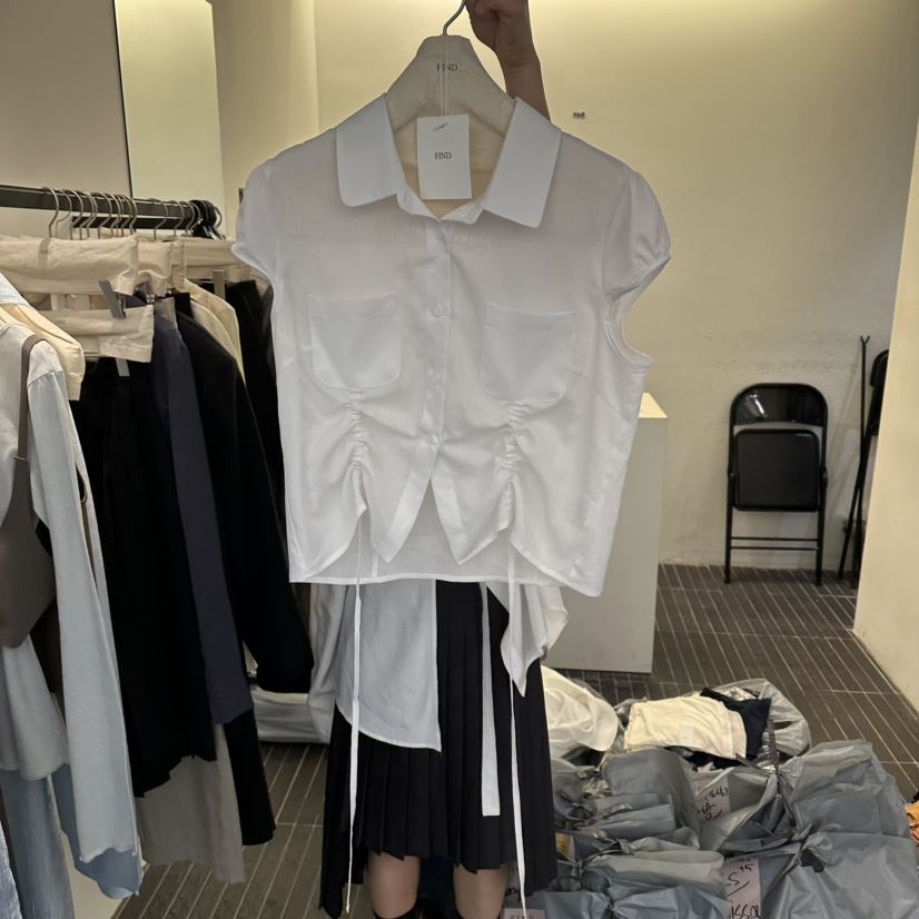 FIND-P韓國直郵實拍女裝新品熱賣人氣襯衫蕾絲衫褶皺亞麻FIND-P襯衫/蕾絲衫