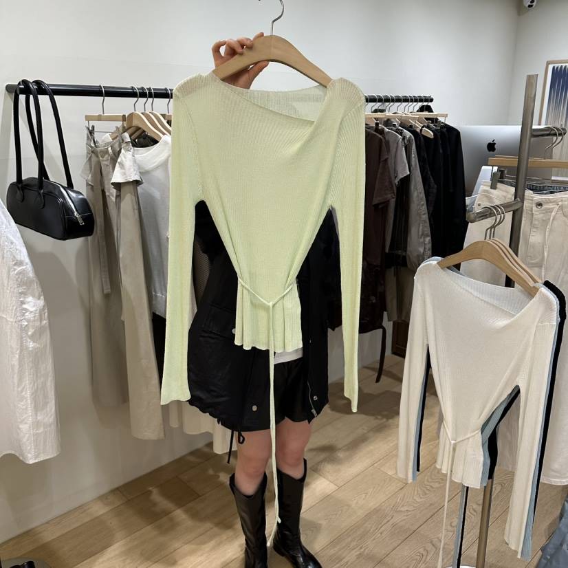 WINSOME韓國東大門直郵女士新品推薦針織衫含腰繩船領羅紋WINSOME針織衫