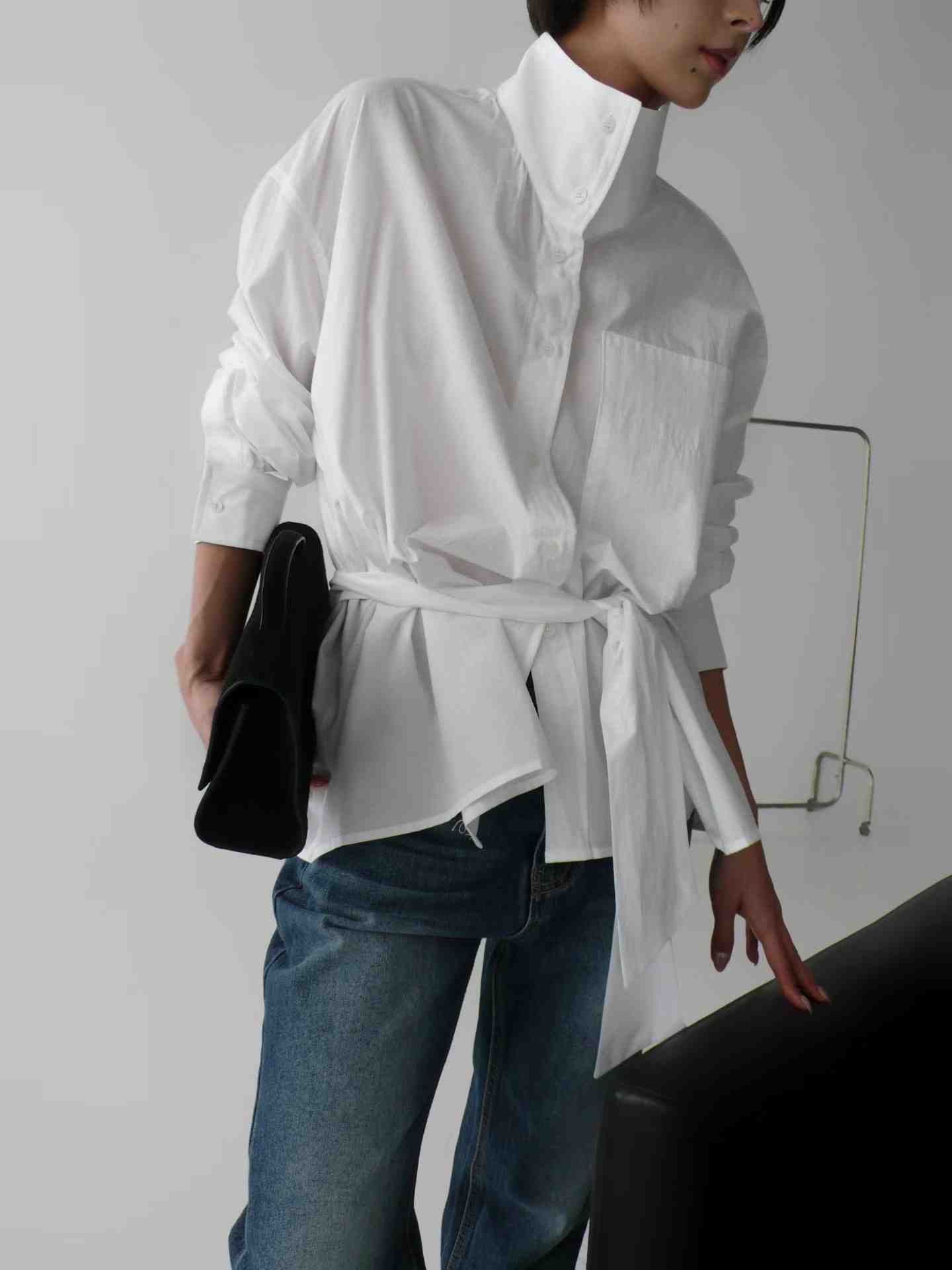 BUSTLING韓國東大門直郵女士新品時尚推薦襯衫蕾絲衫含腰繩BUSTLING襯衫/蕾絲衫