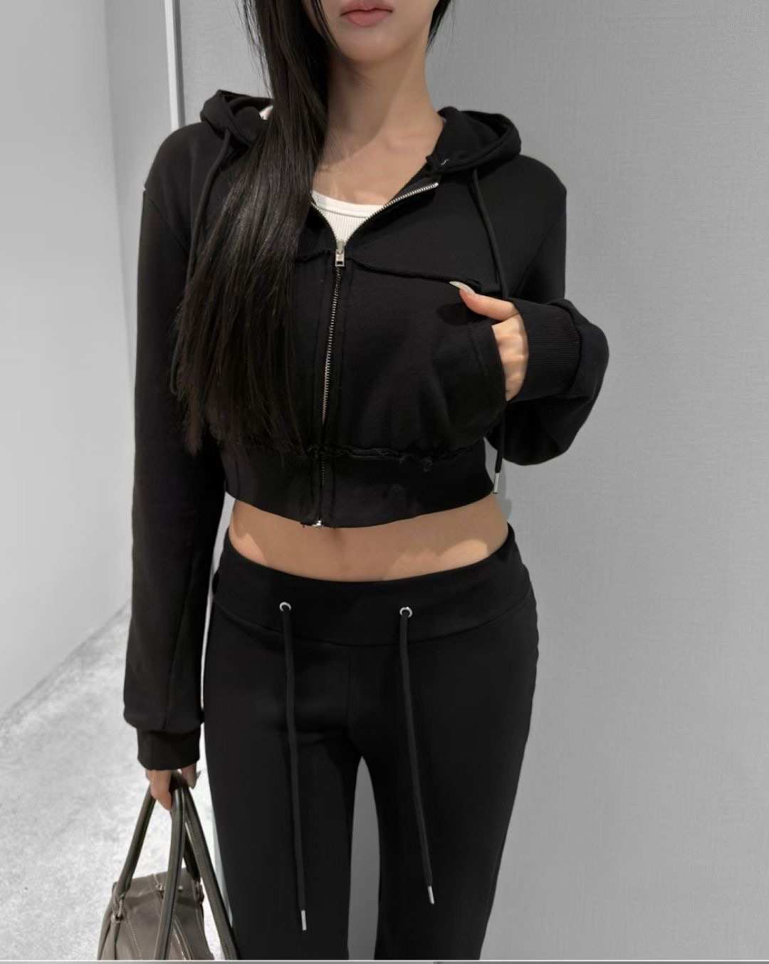 BUSTLING韓國代購女裝新品熱賣推薦休閑夾克連帽衫水洗拉鏈BUSTLING夾克