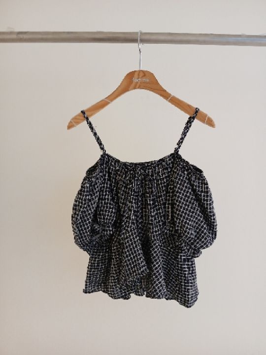 FEMME韓國代購女裝新品休閑職業人氣26春夏吊帶背心格子露肩FEMME吊帶/背心