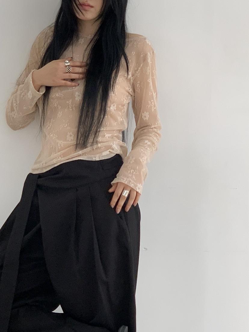 SUNDER MARKET韓國東大門直郵女士新款休閑人氣長袖T恤蕾絲SUNDER MARKET長袖T恤