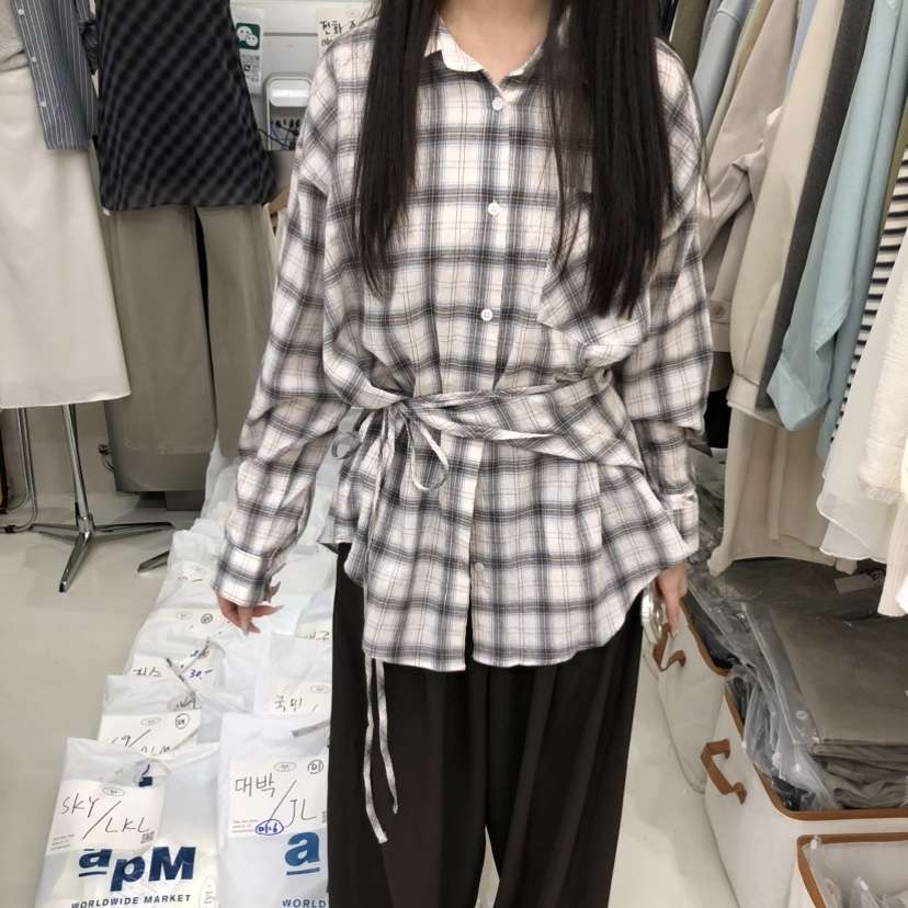 TAKE YOUE TIME韓國直郵實拍女士新品26春夏襯衫蕾絲衫披肩格紋TAKE YOUE TIME襯衫/蕾絲衫