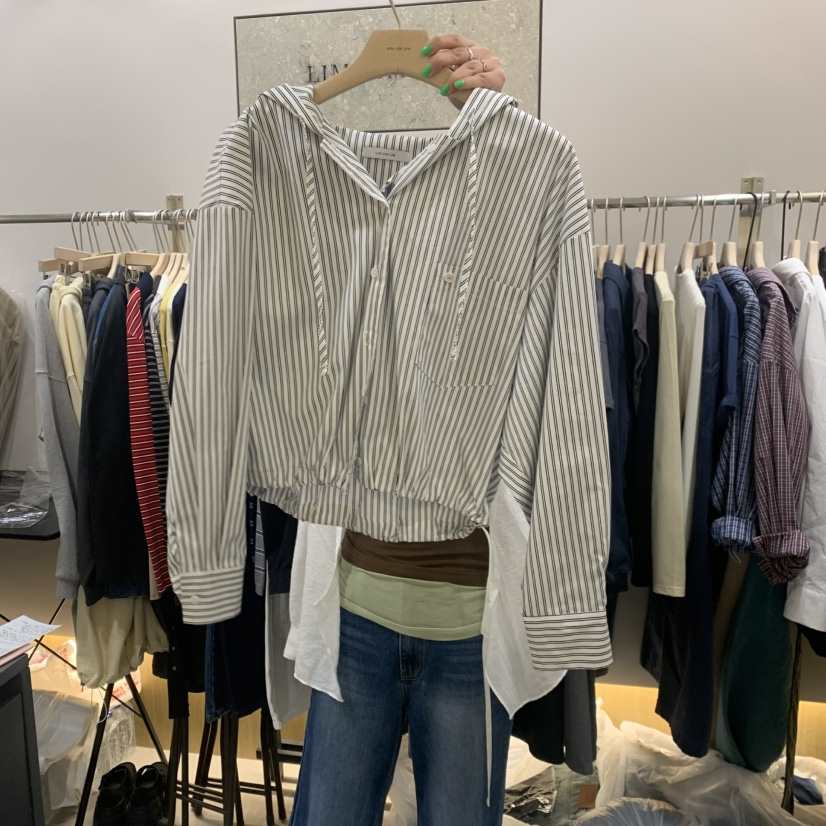 LIMLIMLIM韓國代購女裝新品休閑人氣襯衫蕾絲衫連帽衫條紋LIM LIM LIM襯衫/蕾絲衫