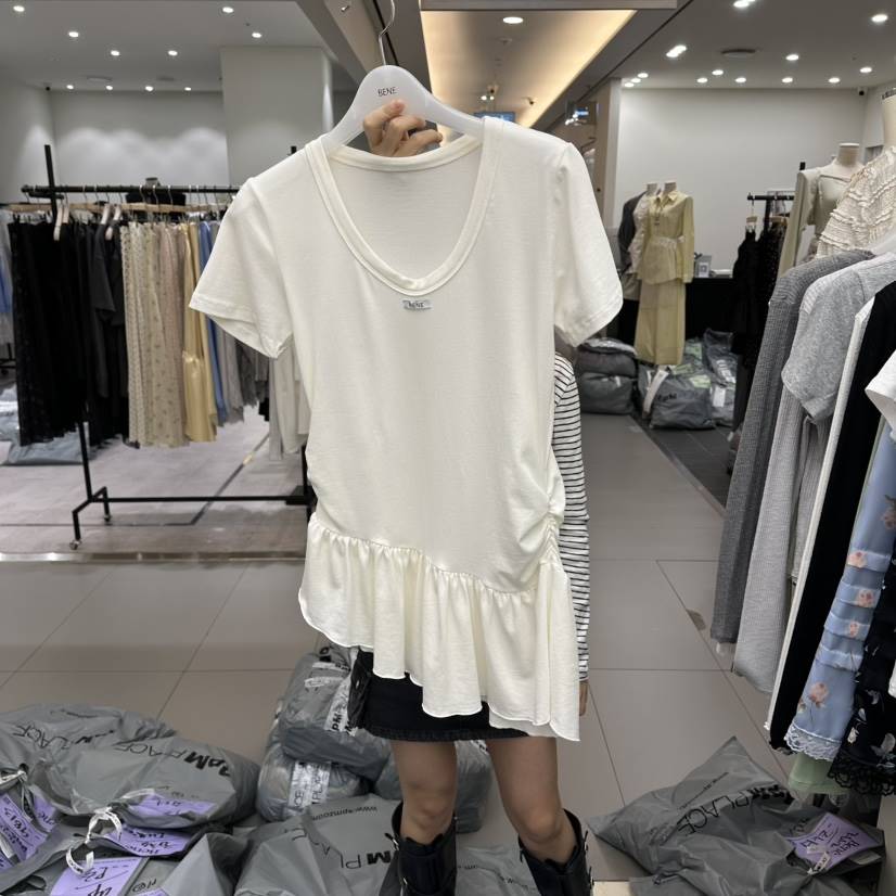 BENE韓國代購女裝新品推薦職業休閑人氣真品熱賣26春夏T恤褶皺BENET恤