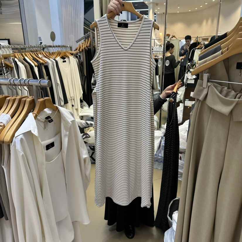 SANS東大門直郵女裝新款熱賣休閑時尚推薦連衣裙腰帶條紋SANS連衣裙