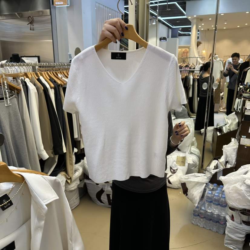 SANS東大門代購女裝新款人氣熱賣26春夏推薦針織衫V領羅紋SANS針織衫