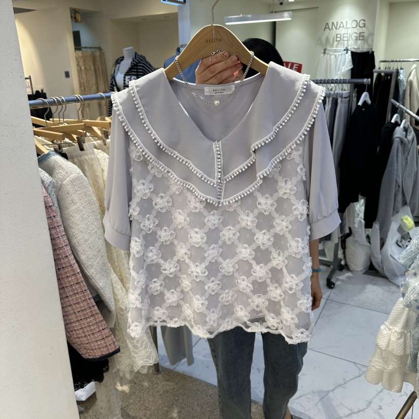 BELITA韓國東大門代購女士新款26春夏人氣襯衫蕾絲衫雙層BELITA襯衫/蕾絲衫