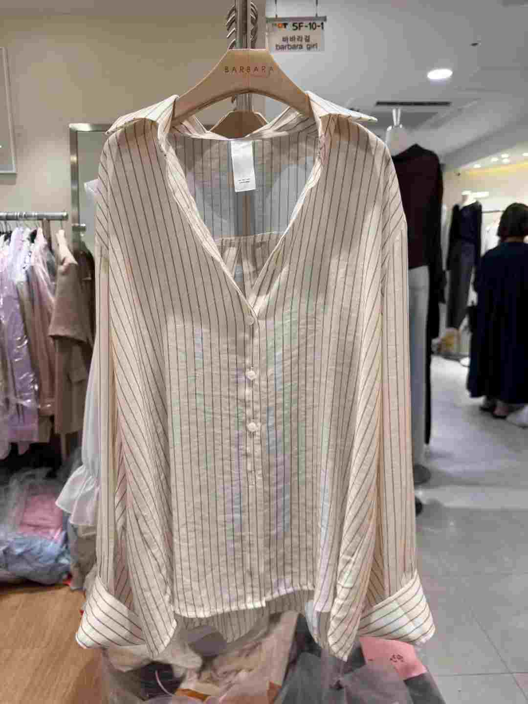 BARBARA GIRL韓國東大門直郵女士新款26春夏襯衫蕾絲衫天絲條紋BARBARA GIRL襯衫/蕾絲衫